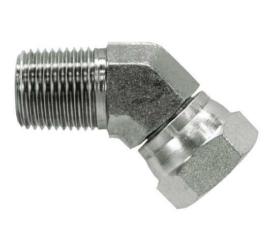 Carbon Steel 45 Degree Swivel Pipe Elbow - 1/4" NPTF x 1/4" NPSM - Image 1