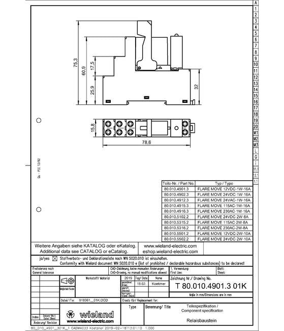Wieland 230AC-2W-8A Screw Connection Relay Module - Image 2