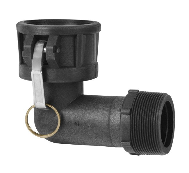 Polypropylene Type B Female Coupler x Male NPT 90 Degree Elbow Cam and Groove Coupling - 1 1/2 in - Image 1