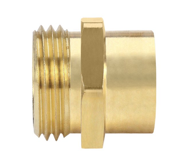 Brass Garden Hose Adapter - 3/4 in GHT Male x 1/2 in Female Pipe Connection - Image 1
