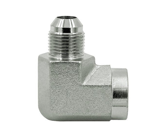 1/2" T1 (JIC) Plated Steel 37 Flare to Pipe 90° JIC Male x Female NPTF Adapter - Image 1