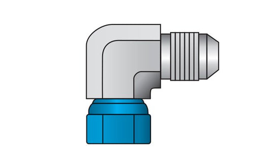 Carbon Steel 1/4 in T1 (UNF) x T2 (UNF) 90° JIC Male to Swivel Female Elbow - Image 1