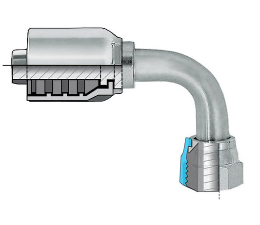 ORFS Female 90-Degree Swivel Coupling, 43 Series - Bite To Wire, 1-14 Thread, 1/2" ID, Carbon Steel - Image 1