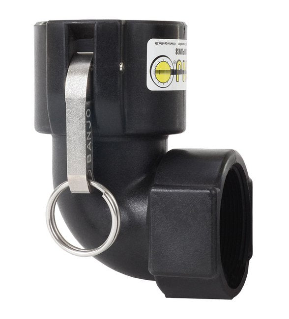 Polypropylene Female Coupler x Female NPT 90 Degree Elbow Banjo Cam, 1/2 inch - Image 1