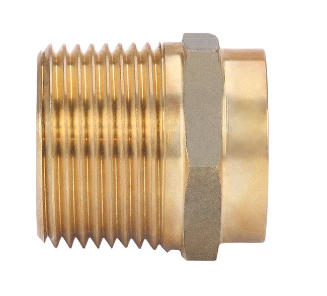 3/4" FGHT x 3/4" MNPT Brass Adapter - Hexagonal Seal Fast Brass Coupling - Image 1