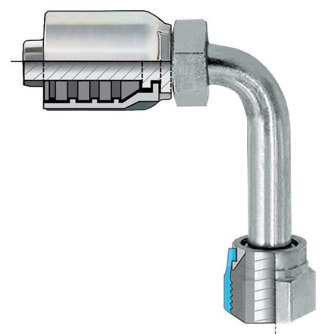 JIC 37° Female Swivel Coupling - Long Drop, Plated Steel, 1-5/16-12 Thread - Image 1