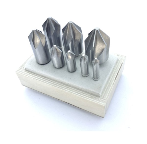 Precise 8-Piece 82 Degree 6-Flute Chatterless Countersink Set, 1/4-1 inch - Image 1