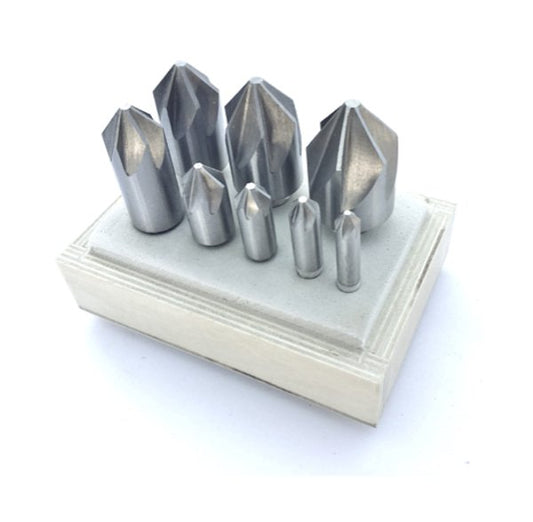 Precise 8-Piece 82 Degree 6-Flute Chatterless Countersink Set, 1/4-1 inch - Image 1