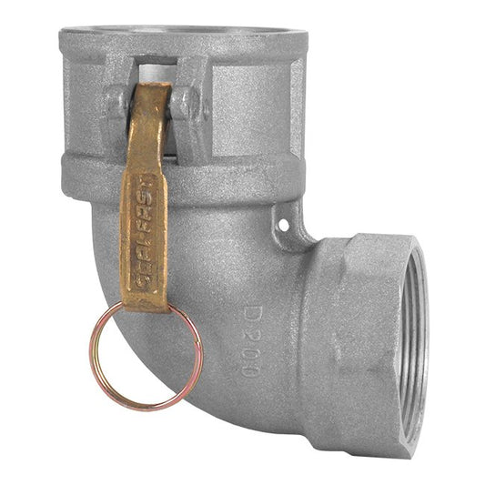 Aluminum Type D 90 Degree Elbow Cam and Groove Coupling - 1.5in Female Coupler x Female NPT - Image 1