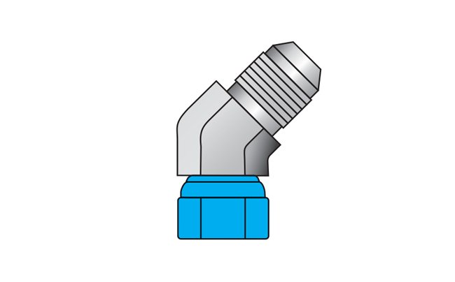 Carbon Steel 45° JIC Male x JIC Swivel Female Elbow, 1/4in T1 (UNF) x 1/4in T2 (UNF) - Image 1