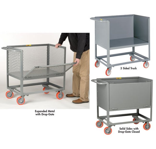 36" Expanded Metal 3-Sided Raised Deck Truck with Hinged Drop Gate - Image 1