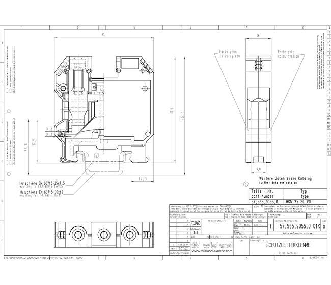 Wieland WKN 35 SL Earth Terminal Block for DIN Rail - Image 2