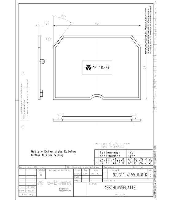 Wieland AP 10/SI/V0 Gray End Plate for DIN Rail Terminal Blocks - Image 3