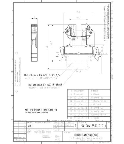Wieland 9700 A/6 S35 Feed-Through Terminal Block - Image 3