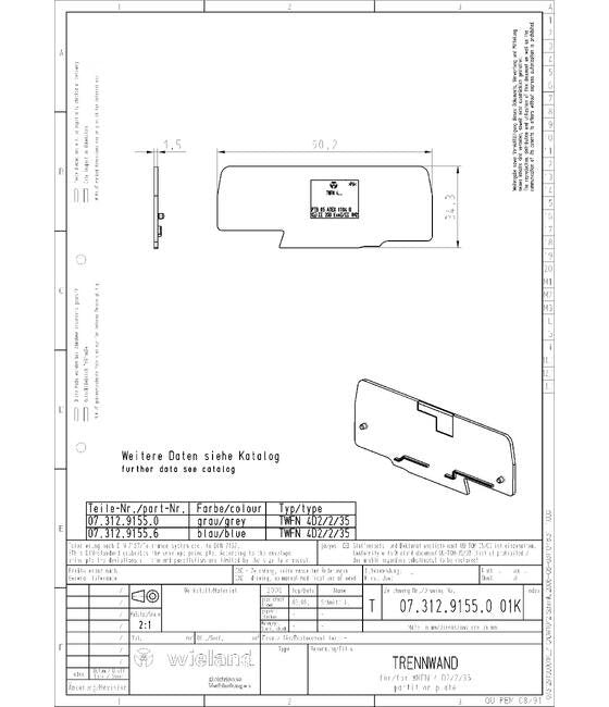 Wieland TWFN 4 D2/2/35 Gray DIN Rail Partition End Plate - Image 3