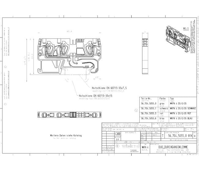 Wieland Blue Feed-Through DIN Rail Terminal Block - Image 3