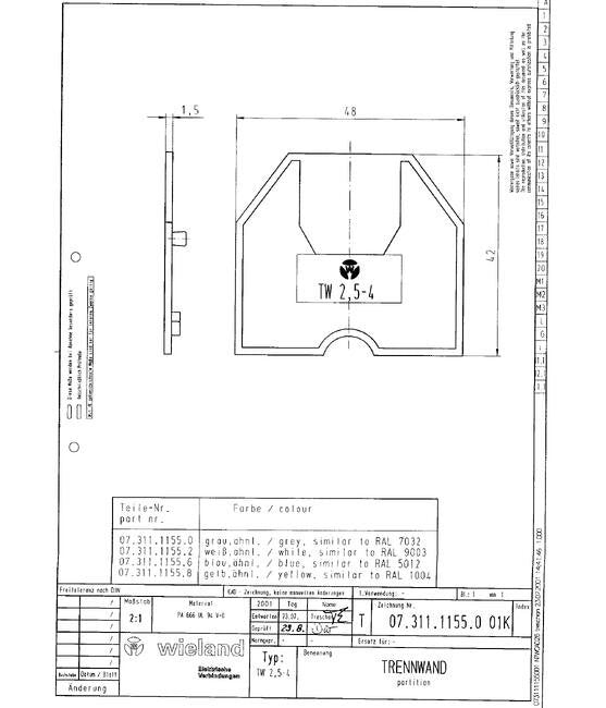 Wieland TW 2.5-4/V0 DIN Rail Terminal Block Partition End Plate - Image 3