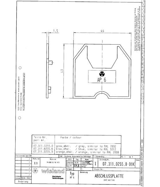 Wieland AP 6/V0 Gray End Plate for WK 6 DIN Rail Terminal Blocks - Image 3