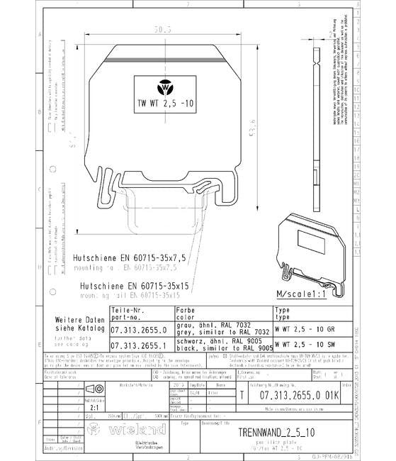 Wieland TW WT 2, 5-10 GR DIN Rail Terminal Block Partition End Plate - Image 3