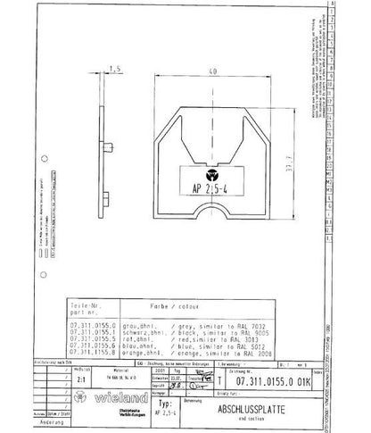 Wieland AP 2 End Plate for DIN Rail Terminal Blocks - Image 3