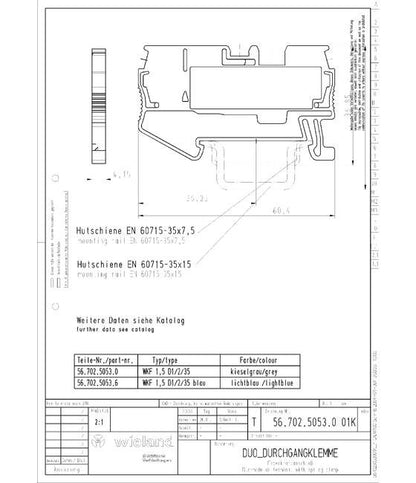Wieland WKF 1,5 D1/2/35 Feed-Through Terminal Block - Image 3