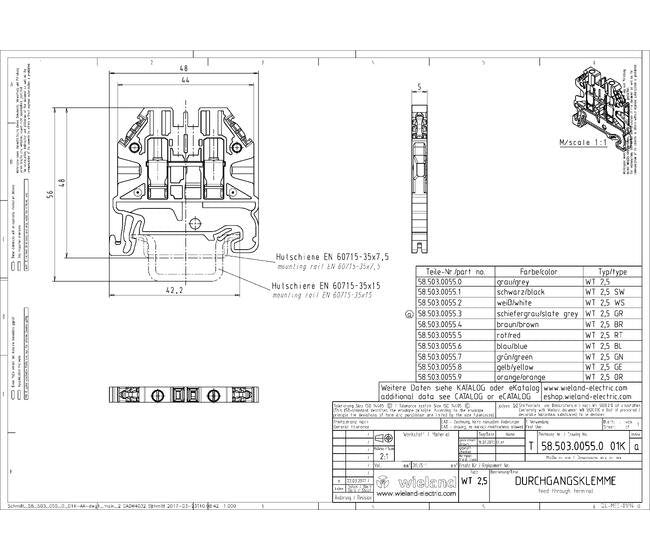 Wieland WT 2,5 GE Feed-Through Terminal Block - DIN Rail Mounting, 24A, V0 Insulation - Image 3