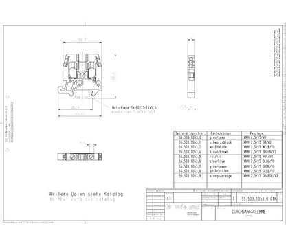 Wieland WKM 2.5/15 BL/V0 Feed-Through Terminal Block - Image 3