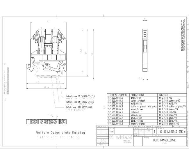 Wieland WK 2.5/U Feed-Through Terminal Block - DIN Rail Mount, Blue - Image 3