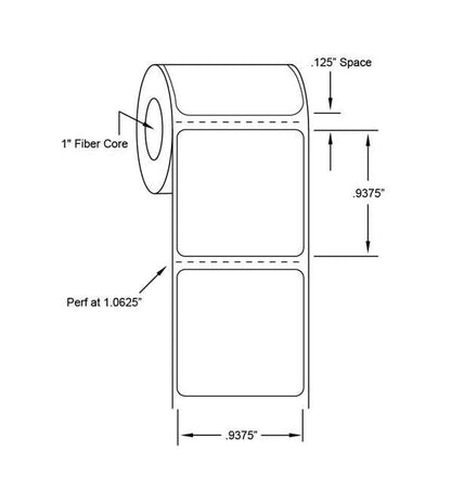 0.9375 x 0.9375 Inch Size White Direct Thermal Label - Image 2