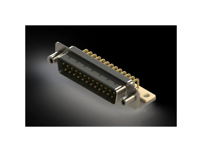 621M Series Right Angle D-Sub Connector with 25 Machined Pin Type Contacts and Green Color Insulator - Image 1
