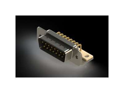 621M Series Right Angle D-Sub Connector with 15 Machined Pin Type Contacts and Black Color Insulator - Image 1