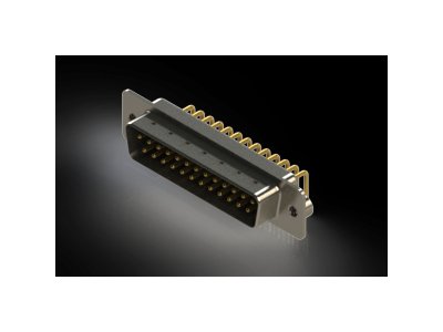 621M Series Right Angle D-Sub Connector with 25 Machined Pin Type Contacts and Black Color Insulator - Image 1