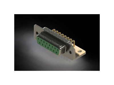 622M Series Right Angle D-Sub Connector with 15 Machined Socket Type Contacts and Green Color Insulator - Image 1