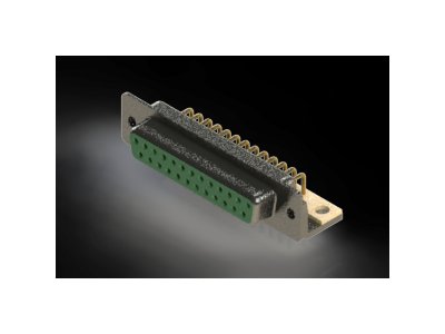 622M Series Right Angle D-Sub Connector with 25 Machined Socket Type Contacts and Green Color Insulator - Image 1
