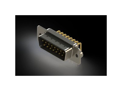 621M Series Right Angle D-Sub Connector with 15 Machined Pin Type Contacts and Black Color Insulator - Image 1