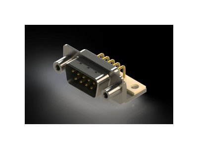 621M Series Right Angle D-Sub Connector with 9 Machined Pin Type Contacts and Green Color Insulator - Image 1