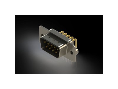 621M Series Right Angle D-Sub Connector with 9 Machined Pin Type Contacts and Black Color Insulator - Image 1