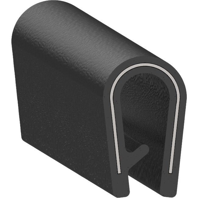 Uni-Grip PVC Edge Trim, 0.321"W x 0.535"H, Black Leather Grain Texture - Image 1