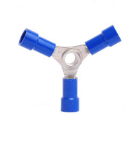 Vinyl Butted Seam 3 Way Electrical Connector for 16-14 AWG Wires (Pack of 100, Blue)