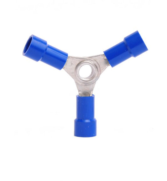 Vinyl Butted Seam 3 Way Electrical Connector for 16-14 AWG Wires (Pack of 100, Blue) - Image 1