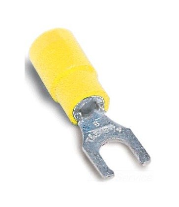 Vinyl Insulated Spade Terminal, 12-10 AWG, 1/4 Stud, Yellow - Image 1