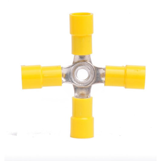Yellow 12-10 AWG 4-Way Vinyl Butted Seam Connector (Pack of 100) - Image 1