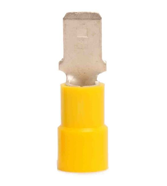 12-10 AWG Male Quick Disconnect Terminal, Vinyl Insulated, .250 x .032 Tab, Butted Seam - Image 1