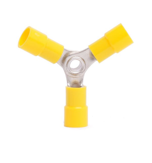Yellow 3 Way Electrical Connector, 12-10 AWG Vinyl Butted Seam - Pack of 100 - Image 1