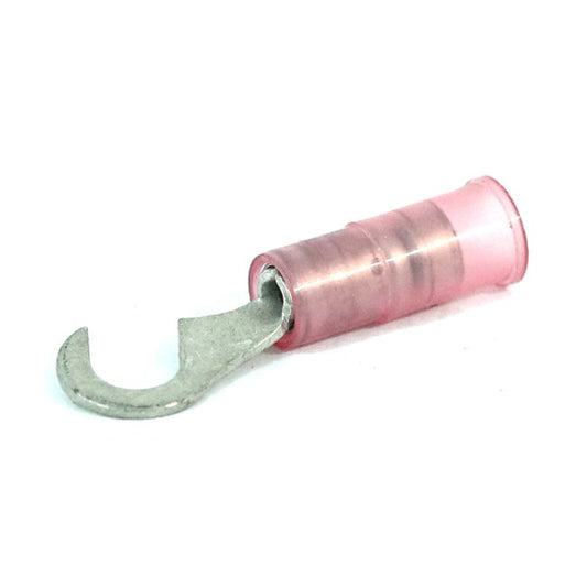 Nylon Insulated Hook Terminal 22-18 AWG #6 Stud Red Butted Seam - Image 1
