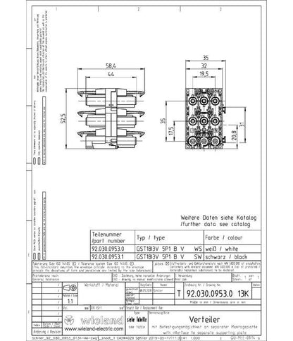 Wieland 3-Pole Electrical Splitter with 1 Input and 5 Outputs - Image 2