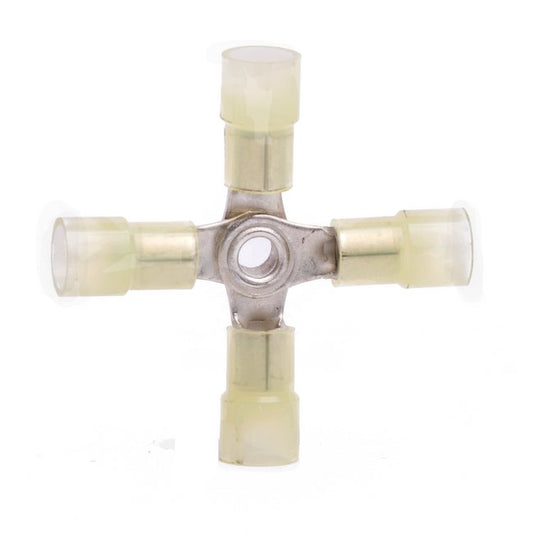Yellow Nylon Butted Seam 4-Way Connector, 12-10 AWG, Pack of 100 - Image 1