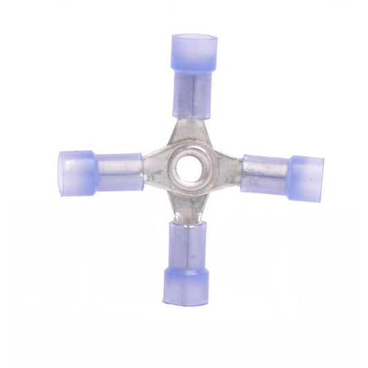16-14 AWG 4-Way Nylon Butted Seams Connector - Pack of 100, Blue - Image 1