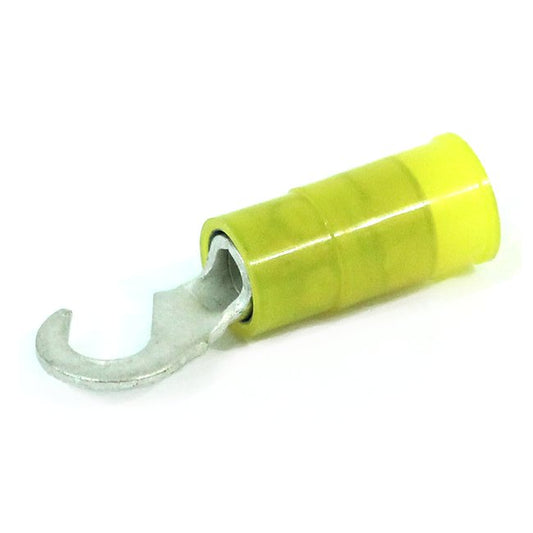 Yellow Nylon Butted Seam Hook Terminal, 12-10 AWG Wire, #8 Stud - Image 1