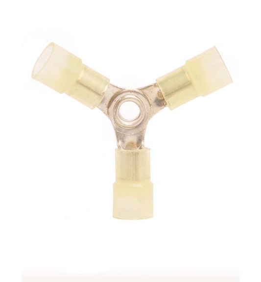 Yellow Nylon Butted Seam 3 Way Connector for 12-10 AWG Wire, Pack of 100 - Image 1